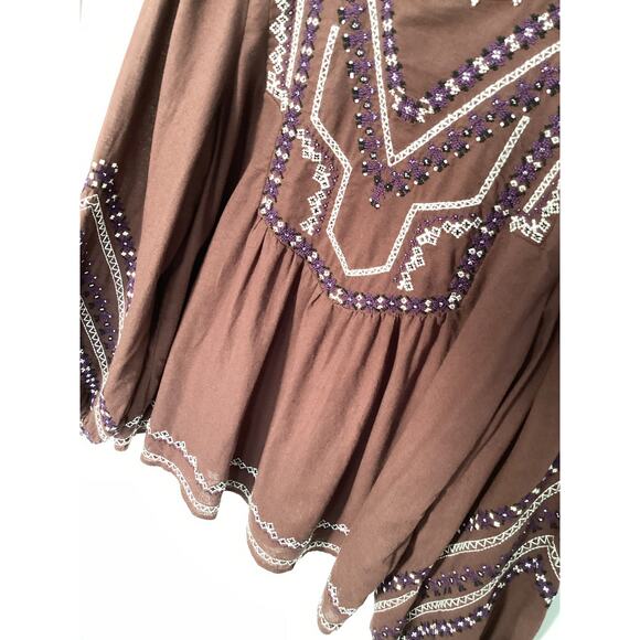 Zara Woman's Long Sleeve Beaded Embroidered Blouse Top Brown Size Small - Picture 4 of 14